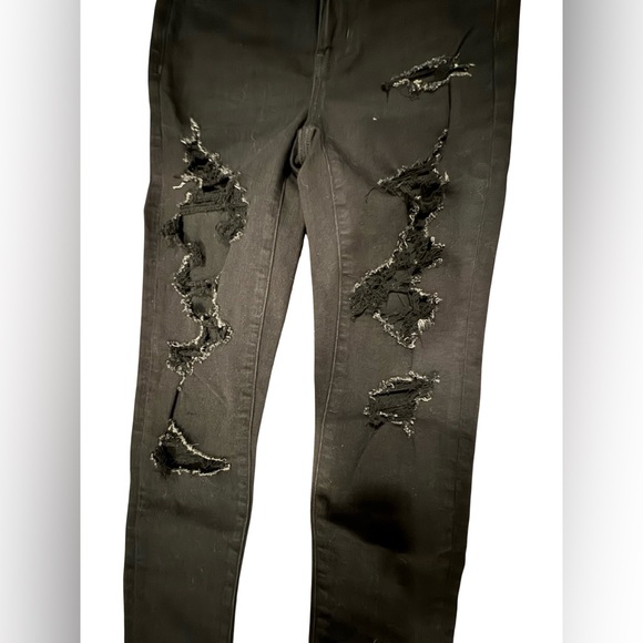 American Eagle Outfitters Black Hi Rise Distressed Jeans 2 Regular - Picture 2 of 6